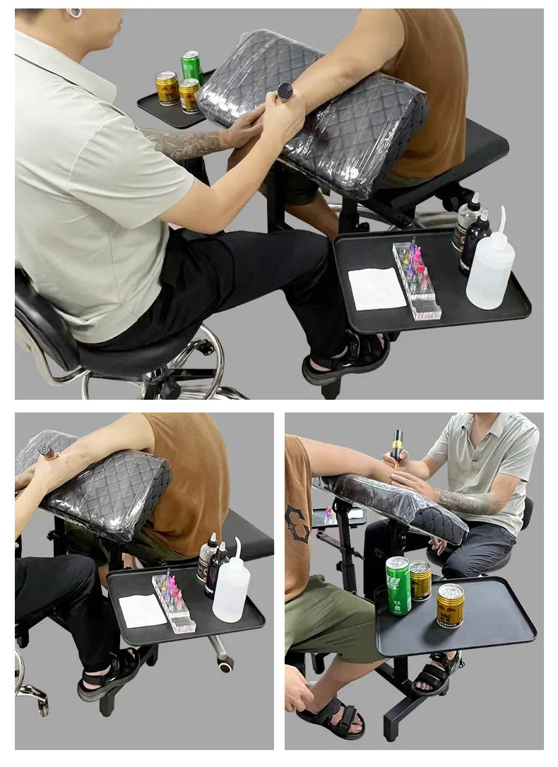 INKSOUL tattoo hand and arm rest in use – artist positioning client arm during session