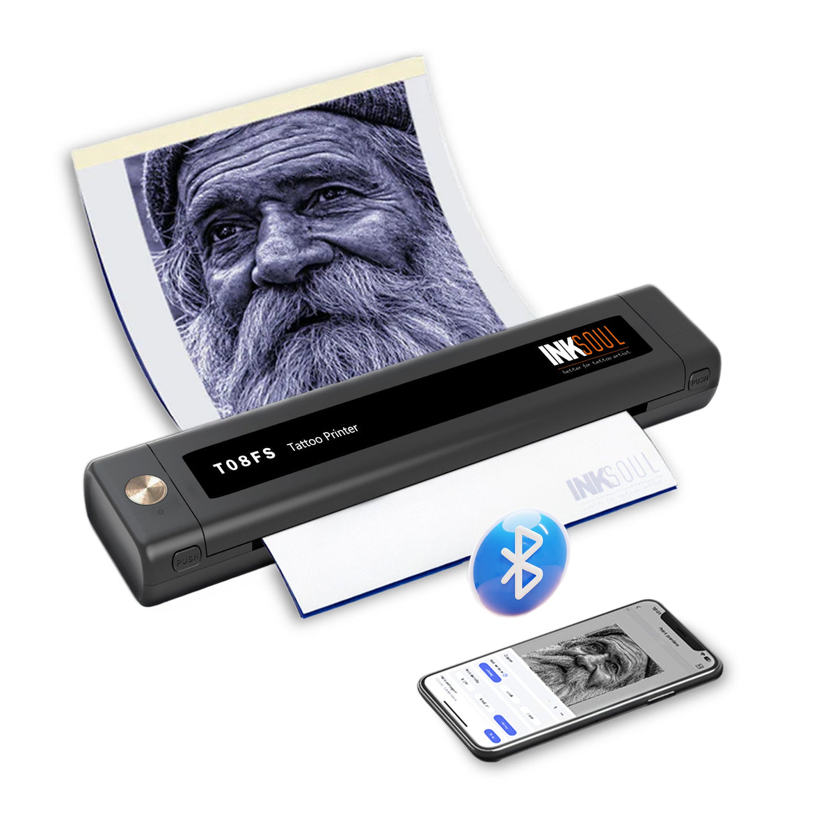 INKSOUL® T08FS Wireless Tattoo Stencil Printer – Prints Shadows & Gradients