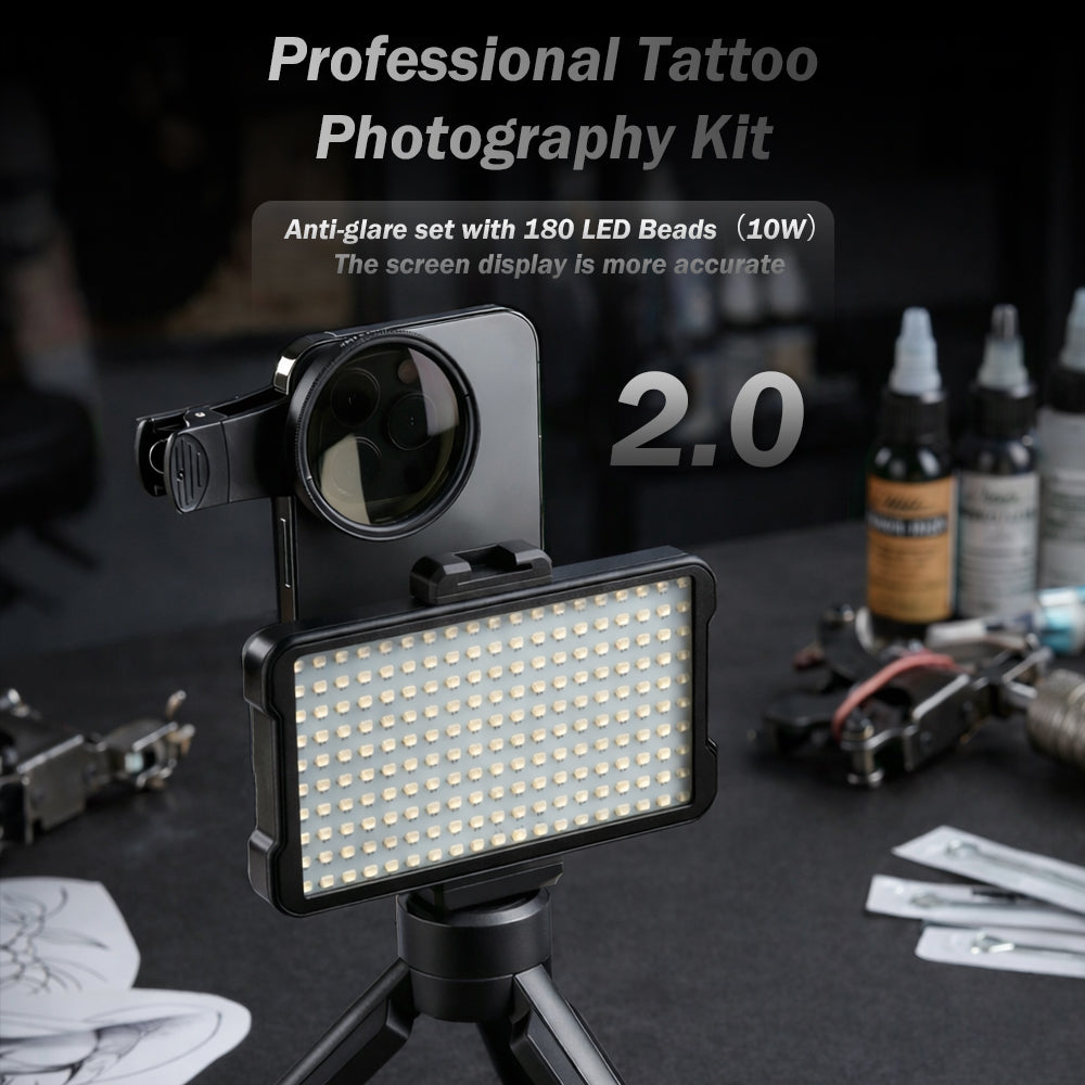 INKSOUL® Tattoo Photography Anti-Glare Kit – Polarizing Filter, Fill Light & Phone Stand