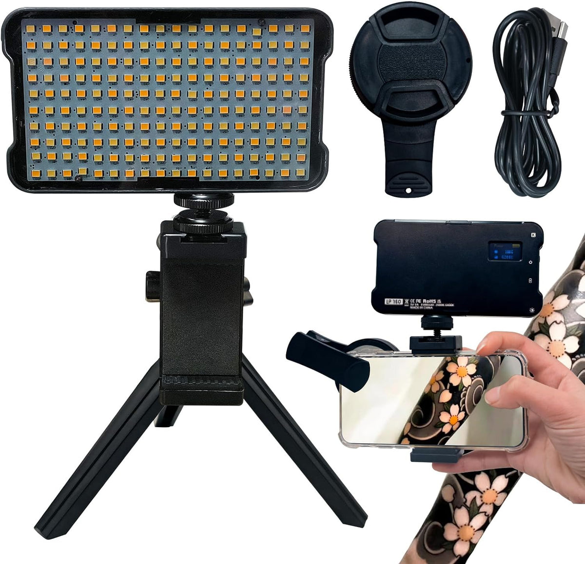 INKSOUL® Tattoo Photography Anti-Glare Kit – Polarizing Filter, Fill Light & Phone Stand