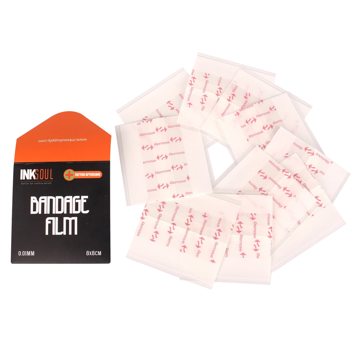 INKSOUL tattoo aftercare bandage film – round sheet on skin showing transparency