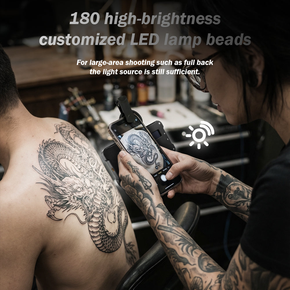 INKSOUL® Tattoo Photography Anti-Glare Kit – Polarizing Filter, Fill Light & Phone Stand