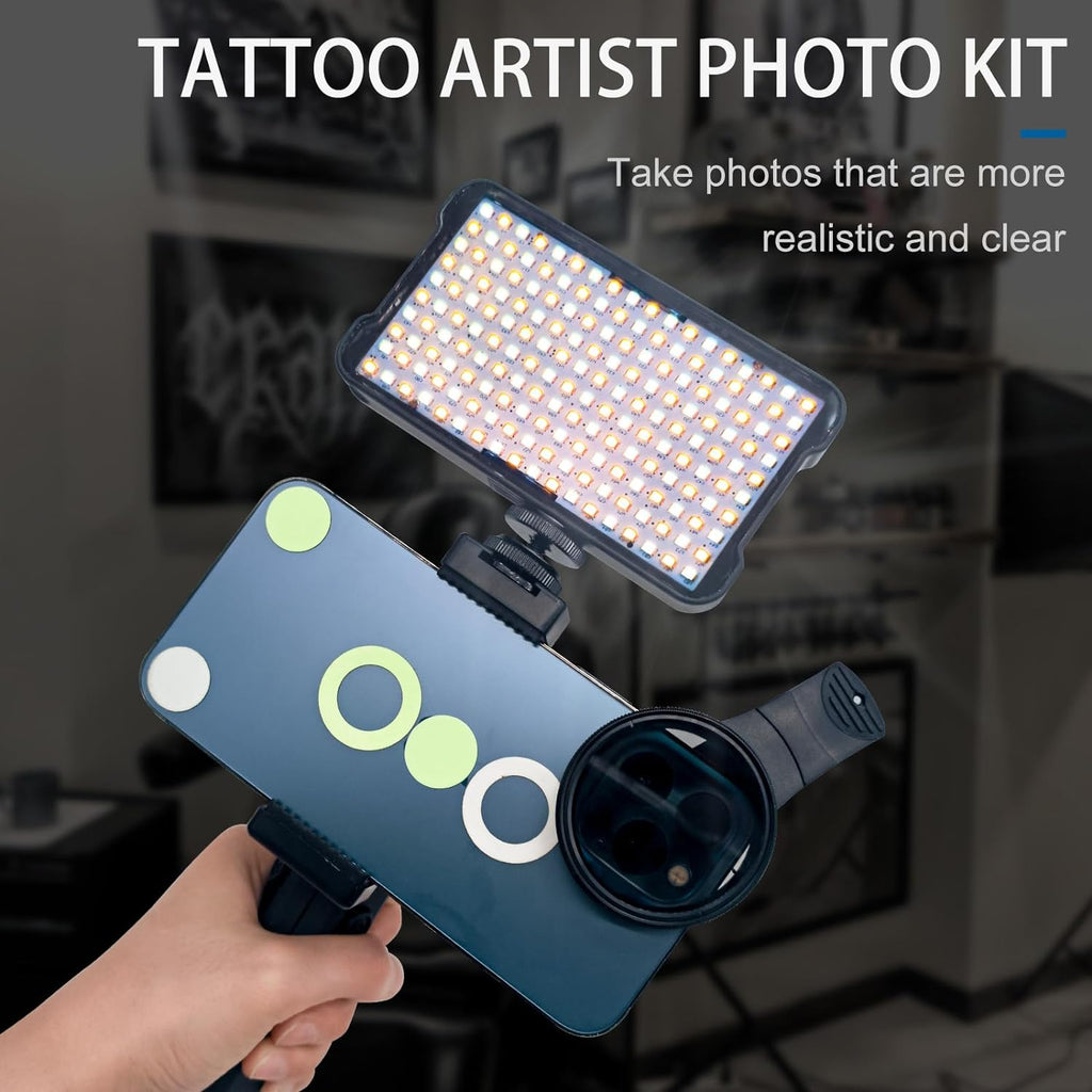 INKSOUL® Tattoo Photography Anti-Glare Kit – Polarizing Filter, Fill Light & Phone Stand