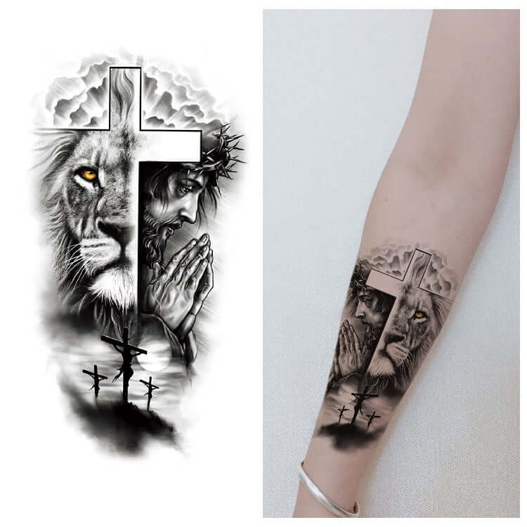 Fresh Canvas Co Animal Pattern Tiger Lion Half Arm Water Transfer Tattoo