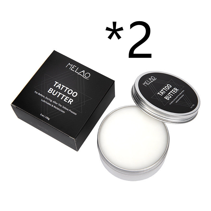 Melao Tattoo Aftercare Butter product packaging and container for tattoo care before, during, and after the tattoo process.